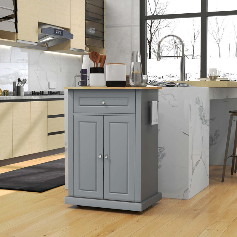 Chariot pour îlot de cuisine avec chariot, table de service portative avec tiroir, tablette réglable et 2 porte-serviettes HOMcom, gris