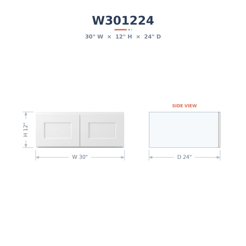 Armoire murale moderne de style Shaker en bois massif et contreplaqué, 2 portes, profondeur 61 cm (24 po), blanche - Hauteur 30,5 cm (12 po)