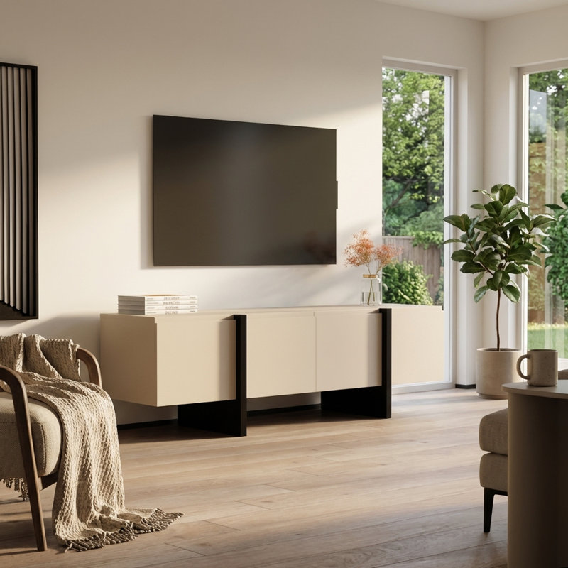 70.9" Modern TV Stand with Matte Finish, Cashmere/Black