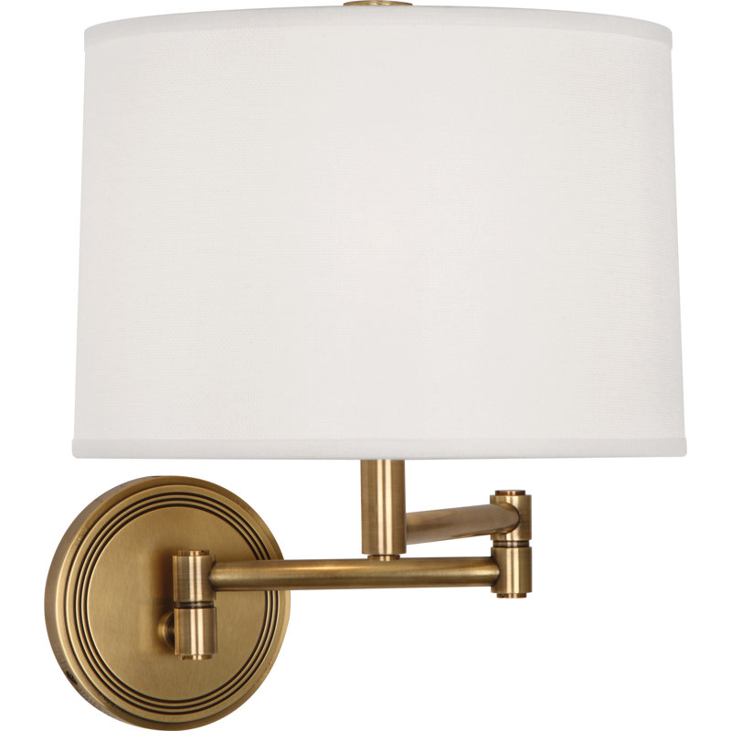 Antique Brass Swing-Arm Wall Sconce Bedside Lamp Light Fixture With Open Weave White Linen Shade - Adjustable Hi-Lo Switch - Perfect For Any Space - UL Listed - 100W Max - 120V