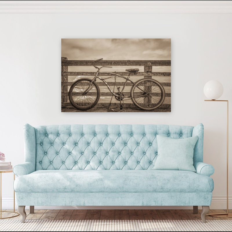 Rétro vélo sur une jetée, art mural rétro rustique rétro, 40" H x 60" W