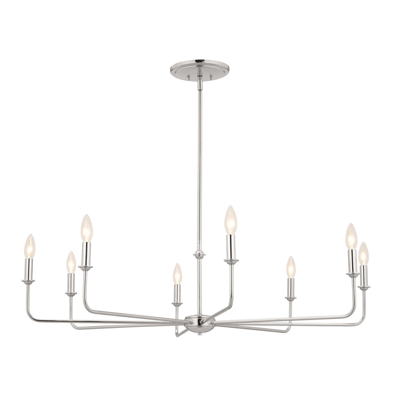 Classic 8 Light Chandelier with White Linen Shades, Silver