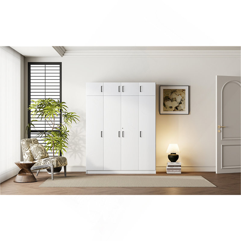 Armoire 4 portes avec 1 tiroir et 1 armoire supérieure, blanc, Blanc
