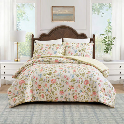 Spartina 449 Sugar Mill 3-Piece Jacobean Floral Cotton Sateen Reversible Comforter