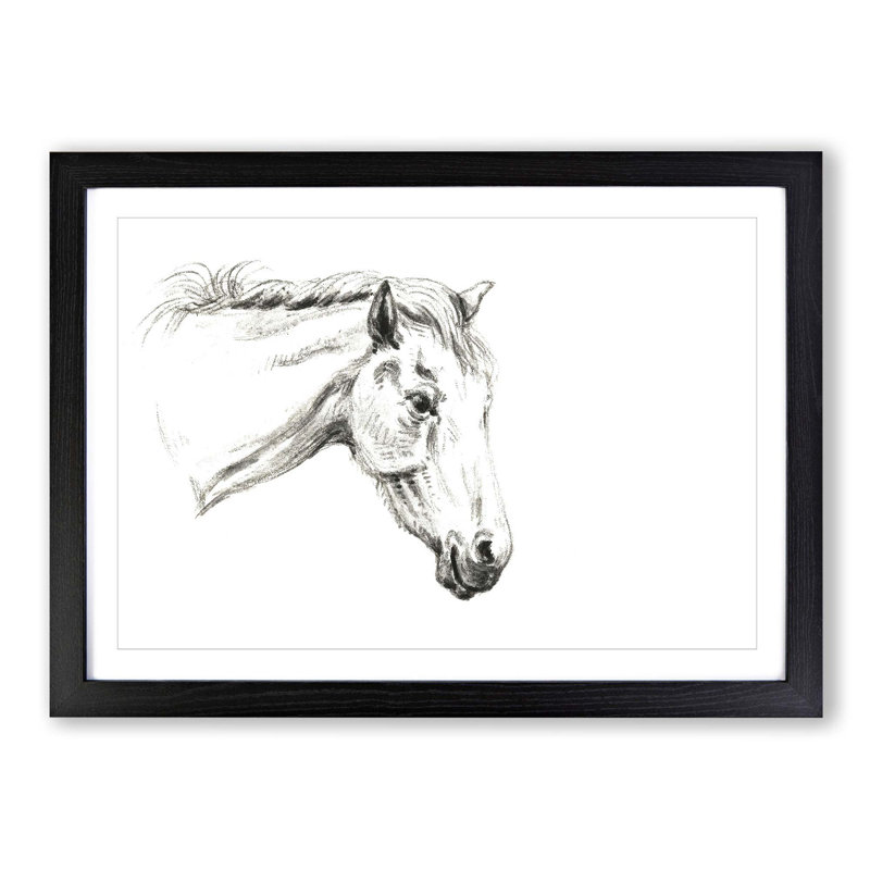 A Portrait of a Horse by Jean Bernard - Picture Frame Drawing Print on Paper, 24cm H x 33cm W x 2cm D, Black Framed