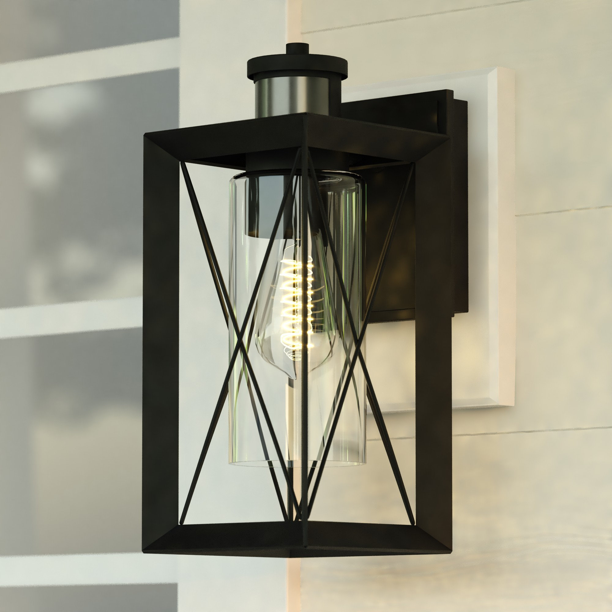 Ebern Designs Mabry Matte Black Motion Sensor Dusk To Dawn Outdoor Wall ...