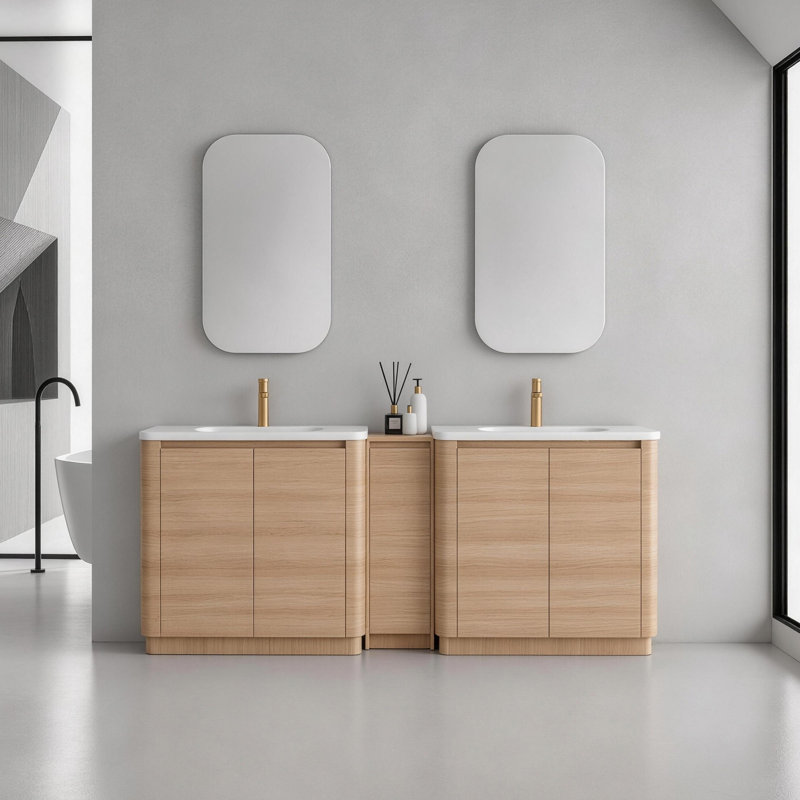 Meuble-lavabo autoportant Pebble, Beige, 84"