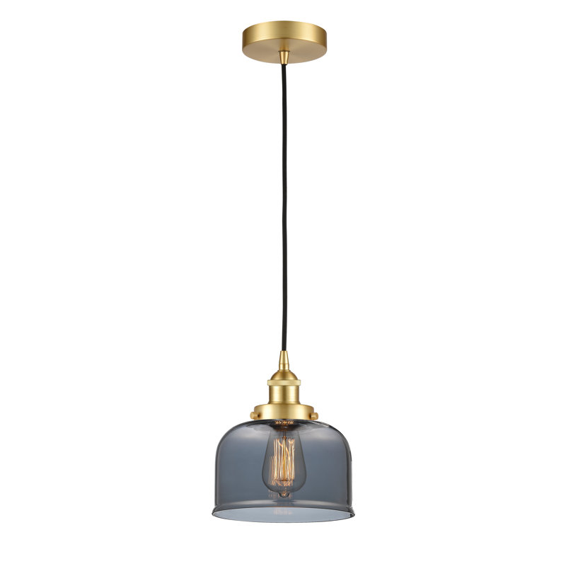Luminaire suspendu en forme de cloche à 1 lumière Bostonia, gris, H 9,5 po x l 8 po x P 8 po, Or satiné