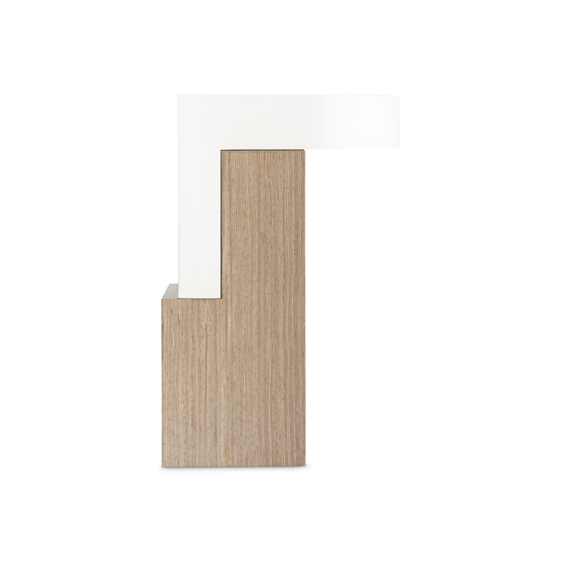 Transitional Adobe Stone & Sahara Wood D-Shape End Table