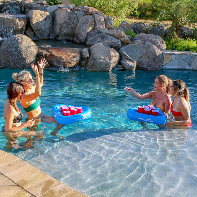 GoPong Pool Pong Rack Floating Beer Pong Set, Includes 2 Rafts and 3 Pong Balls, Blue