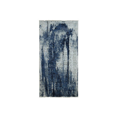 Tapis en laine noué à la main 4 pi x 8 pi bleu denim Shibori