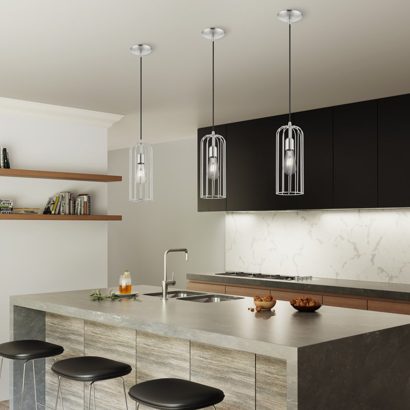 Luminaire suspendu cylindrique simple à 1 lumière Donoven, Nickel brossé, Nickel brossé