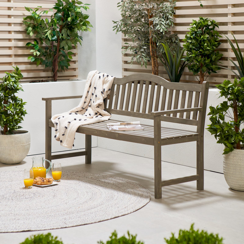 Aarna Solid Wood Acacia Outdoor Bench, Grey
