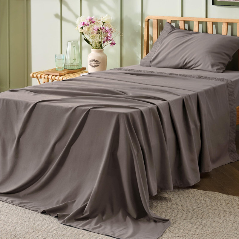 Ensemble de draps en microfibre de polyester pour literie Hotel Luxury, Ensemble de draps pour lit simple avec 1 taie d'or
