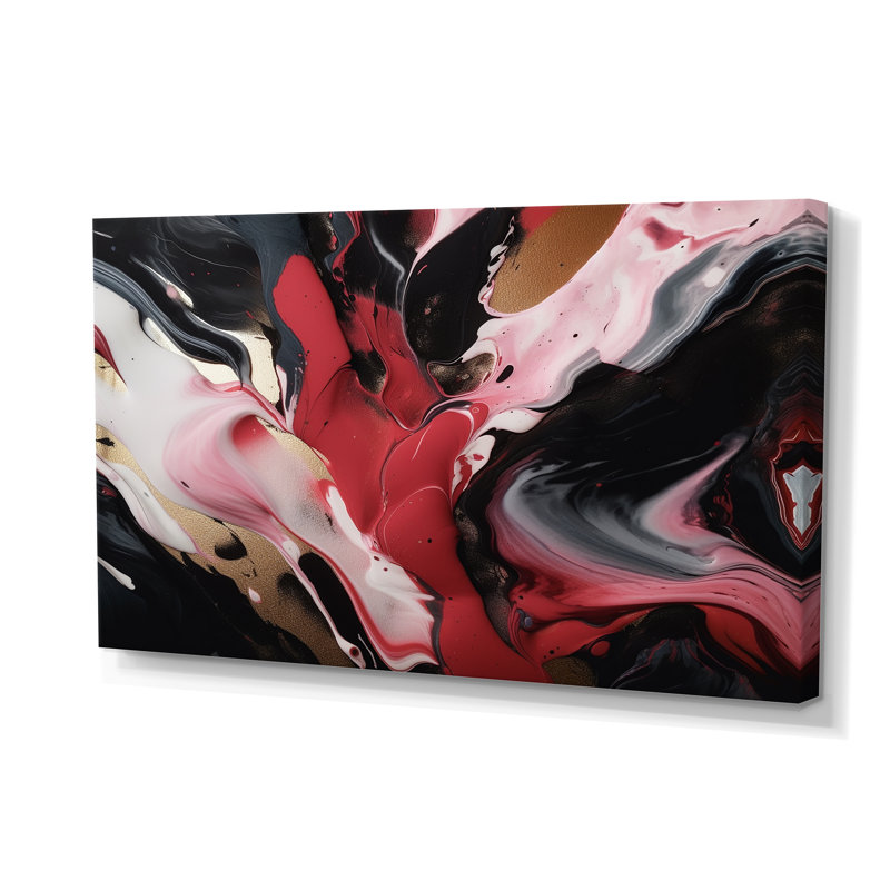 Agate rouge et noire sur toile marbrée abstraite