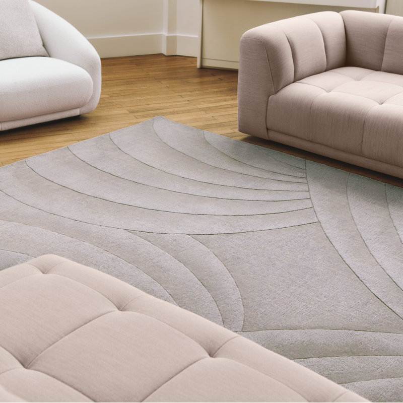 Volute Wool Abstract Area Rug in Silver, Rectangle 5'5" x 7'8"