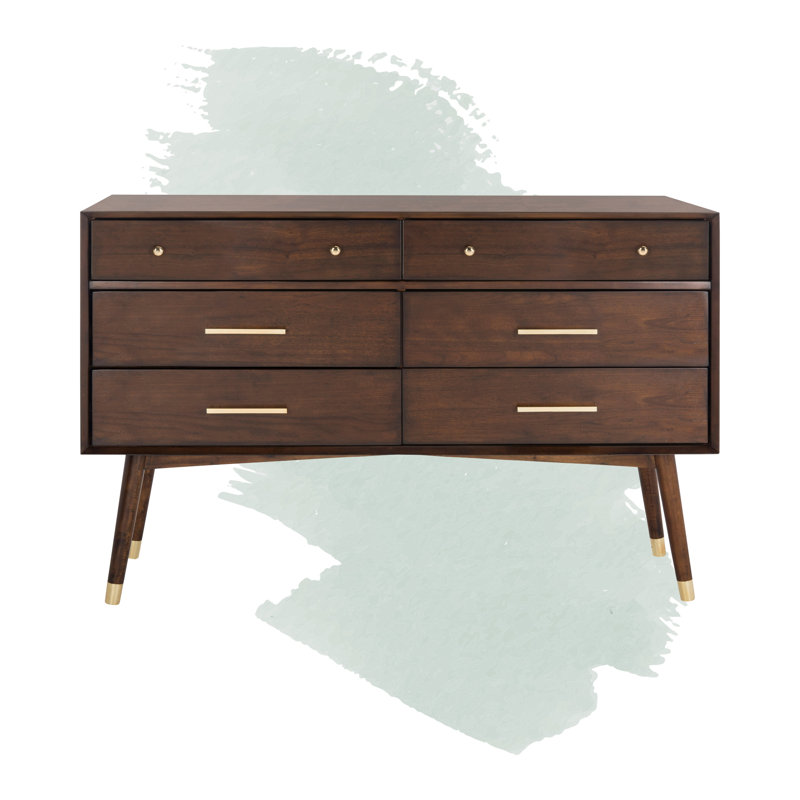 Commode double 6 tiroirs Samuel, Noyer / Laiton