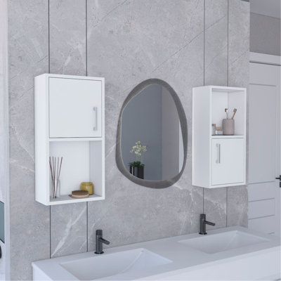 2-Pc Wall-Mounted Bathroom Medicine Cabinet With Open And Closed Storage