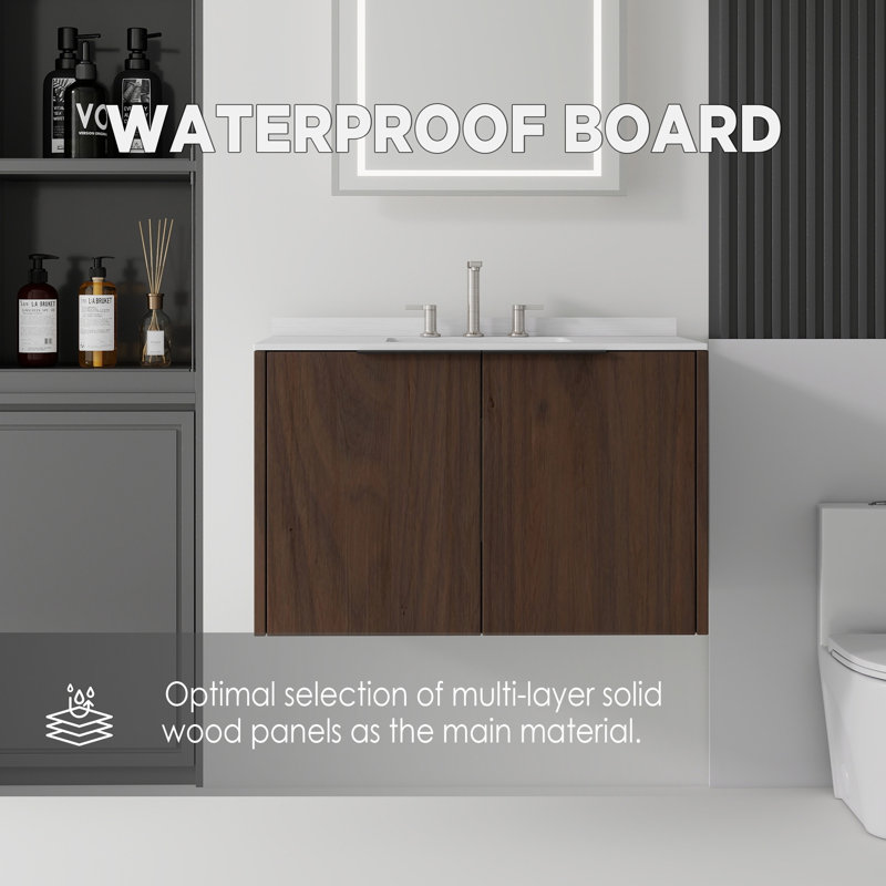 Meuble-lavabo flottant avec lavabo, Brown, 36" W