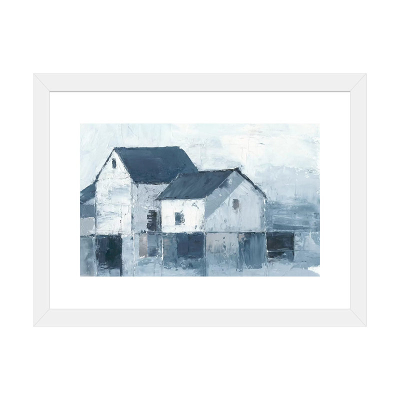«Indigo Barns I» par Ethan Harper, reproduction d'art sur toile, H 16 po x l 24 po x P 1 po, Blanc, Papier encadré blanc