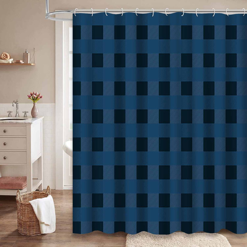 Rideau de douche noir foncé à motif abstrait écossais avec 12 crochets, L 72 po x l 72 po