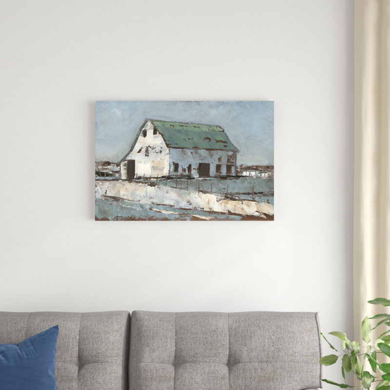 «Plein Air Barn II», peinture sur toile, H 20 po x l 30 po, Toile encadrée flottante blanche à une seule pho, Non