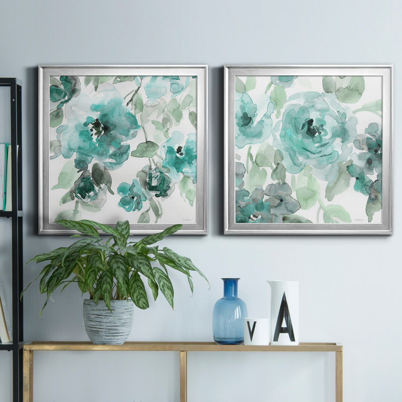 Belle's Teal I Premium Framed Canvas Print in Silver Frame
