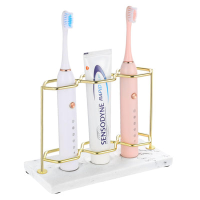 Resin Electric Toothbrush Holder With 3 Slots 2 Layers, Non-Slip Bathroom Accessories Organizer Toothbrush Toothpaste Razor Cleanser, Gold Marble Whit -  Everly Quinn, 1F8B8B8DE8AF407596CD47FCF0FF3980