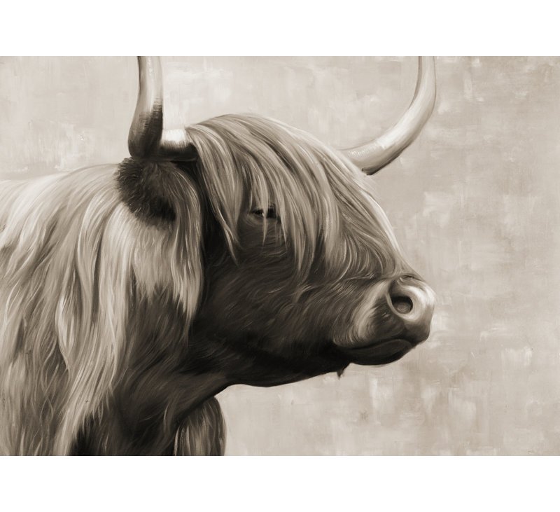 Magnifique bouvier Highland sépia - beige, décor sur toile
