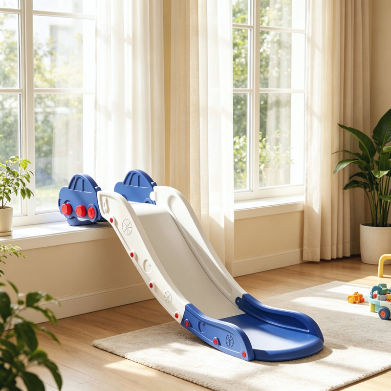 Glissade de canapé QABA extra longue, jouet de glissade intérieure pour canapé et lit, glissière de jeu facile à assembler pour les tout-petits, les bébés et les enfants, bleu