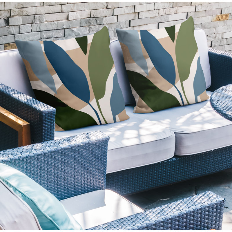 Jeté carré en polyester / mélange de polyester intérieur / extérieur, Bleu/beige, L 17 po x H 17 po