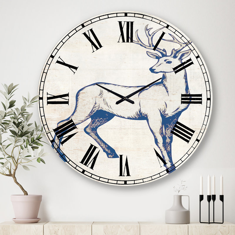 Deer Wild and Beautiful VI - Horloge murale, Bleu, Grand