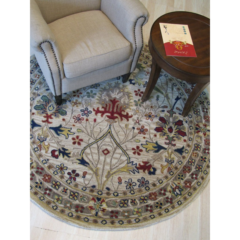 Morris Ivory Hand Tufted Wool Traditional Oriental Area Rug, Round 4'