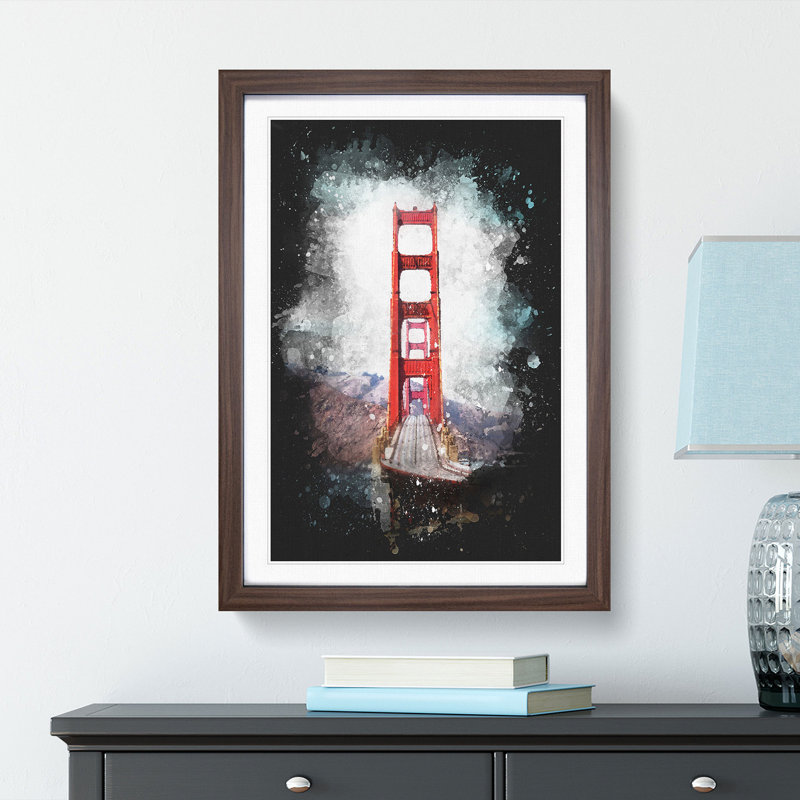 Golden Gate Bridge - Framed Print, 45cm H x 33cm W x 2cm D, Walnut Framed