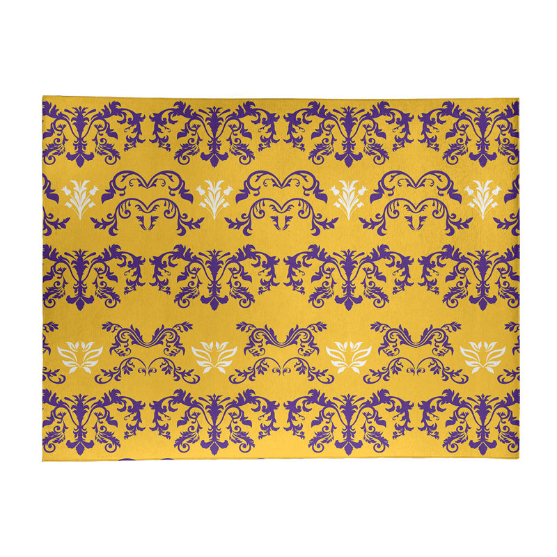 Tapis damassé jaune / mauve, Rectangle 4 pi x 6 pi