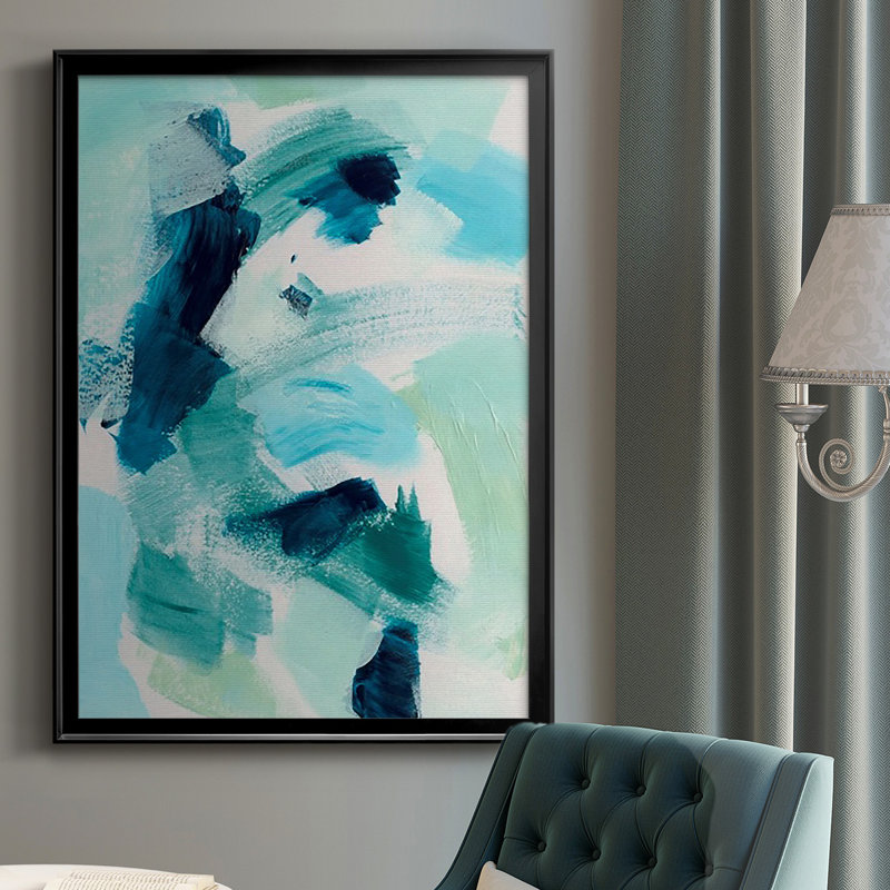 " Teal Composition I ", 36.5" H x 26.5" W x 1" D, Black