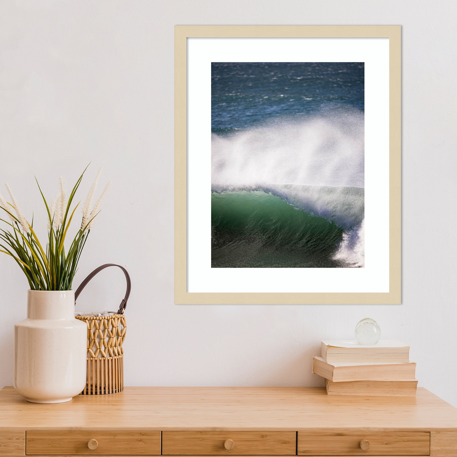 Tube Wave by Shot by Clint Wood Framed Wall Art Print, Brown , 21" H x 17" W