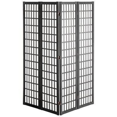 Écran d'intimité pliant en bois à 4 panneaux - cloisons de séparation japonaises pour la séparation de pièce intérieure dans le restaurant et la chambre de bureau à domicile, rotation et pliage bidirectionnel à 360 °, matériau, couleur principale noire,