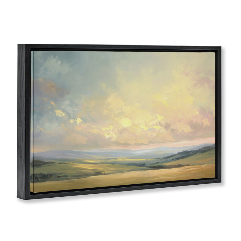 Toile flottante encadrée Tranquil Twilight Fields par Gina Kelly, H 21 po x l 31 po, Cadre flottant noir de jais