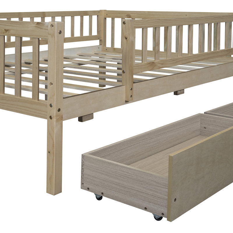 Daybed Wood Bed With Two Drawers, Natural, Full