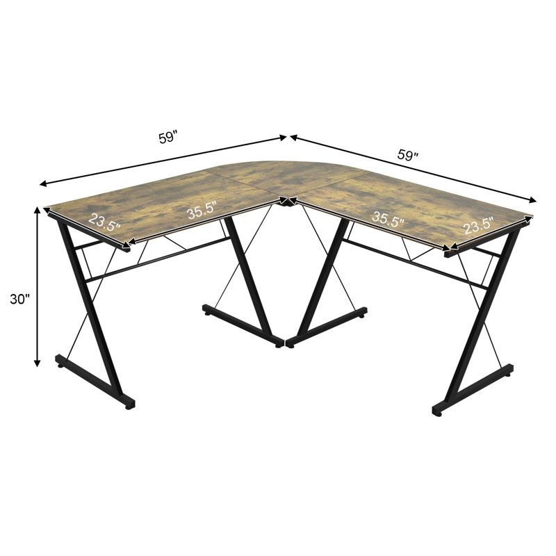 Table d'ordinateur de coin en L de 59 po pour bureau à domicile - Noir, Brun / noir