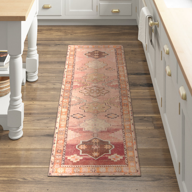 Washable Performance Orange/Pink/Brown Rug, Runner 3' x 12'