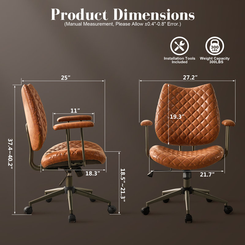 Fauteuil de bureau ergonomique avec accoudoirs, cuir synthétique ou suède, pivot réglable pour la maison, le dortoir, le meuble-lavabo et le bureau