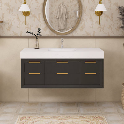 Meuble-lavabo mural simple 48 po avec plateau en marbre