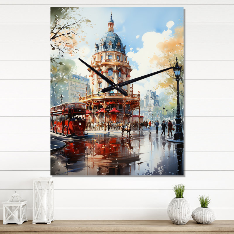 Carousel Whimsical Delight VI - Cityscapes Wall Clock, 32" H x 24" W x 1" D