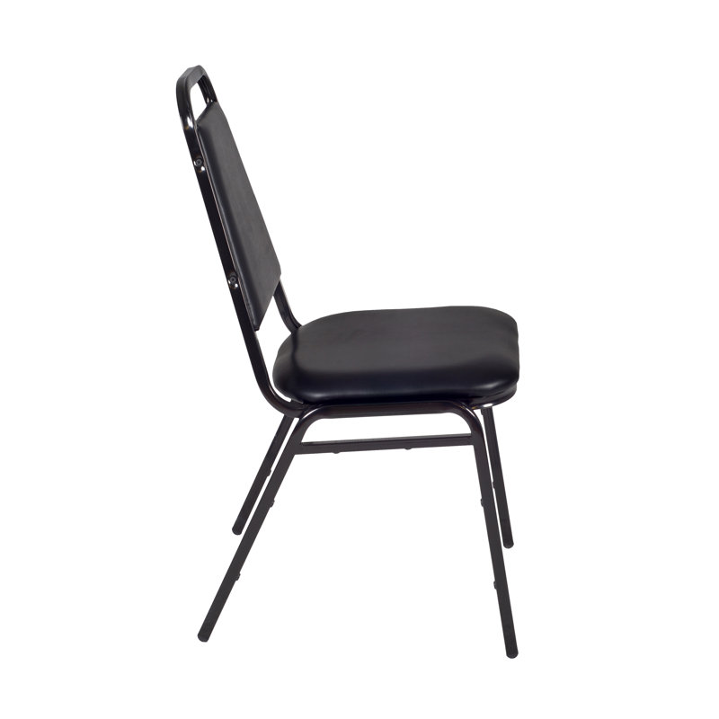 Sleek Black Vinyl and Metal High-Back Stackable Chair Set