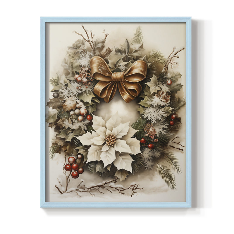 «Christmas Holiday Art», reproduction encadrée DL XXXVI - bois massif, H 11 po x l 9 po, Bleu
