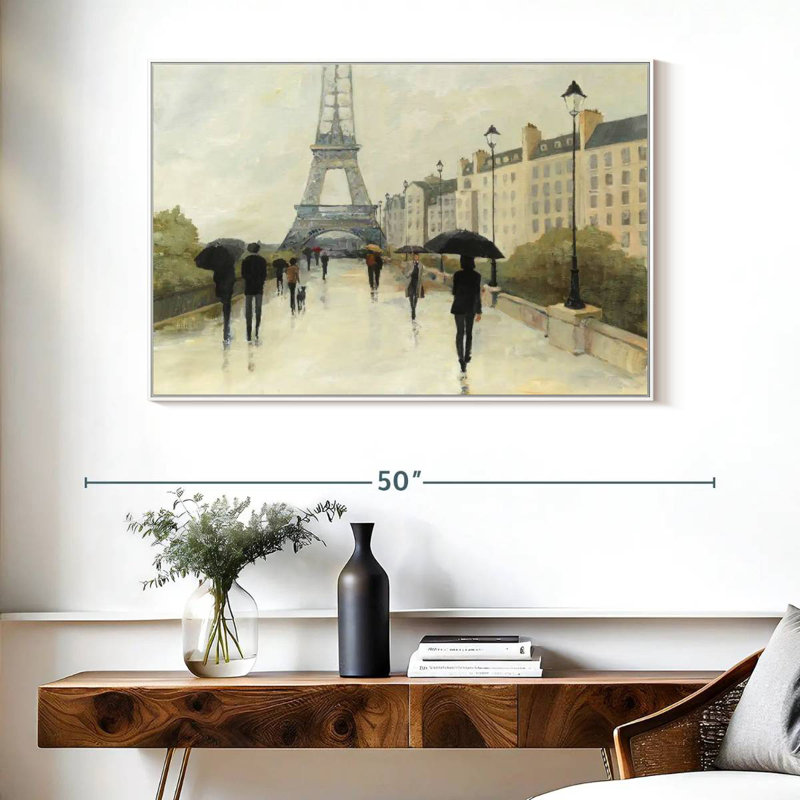 Eiffel sous la pluie, Cadre flottant blanc, 40 po x 27 po
