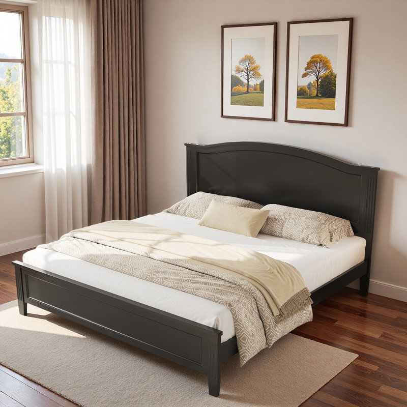 Lit plateforme avec tête de lit courbée et lattes en bois, Full, Black