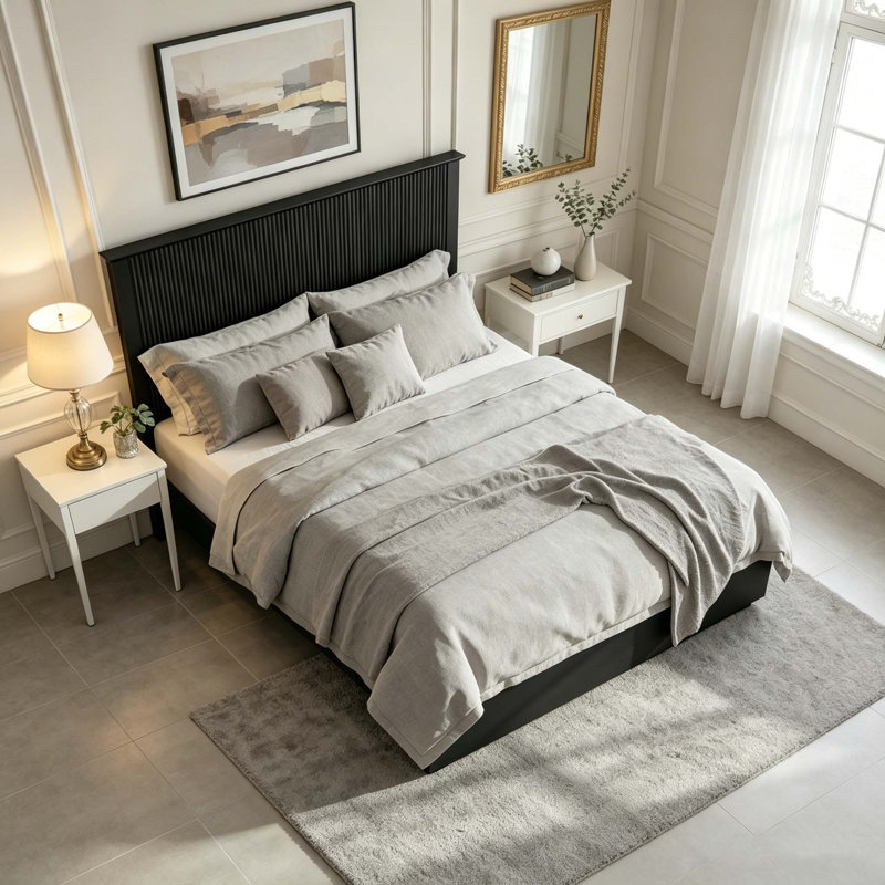 Solid Wood Bed Frame, Queen, Black